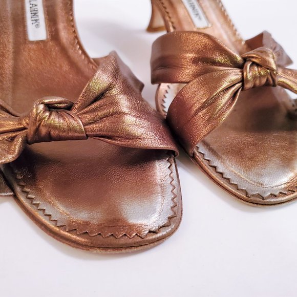 Manolo Blahnik Kitten Heel Sandals EU 37.5 (US 7.5) bronze oggiba - Picture 3 of 9